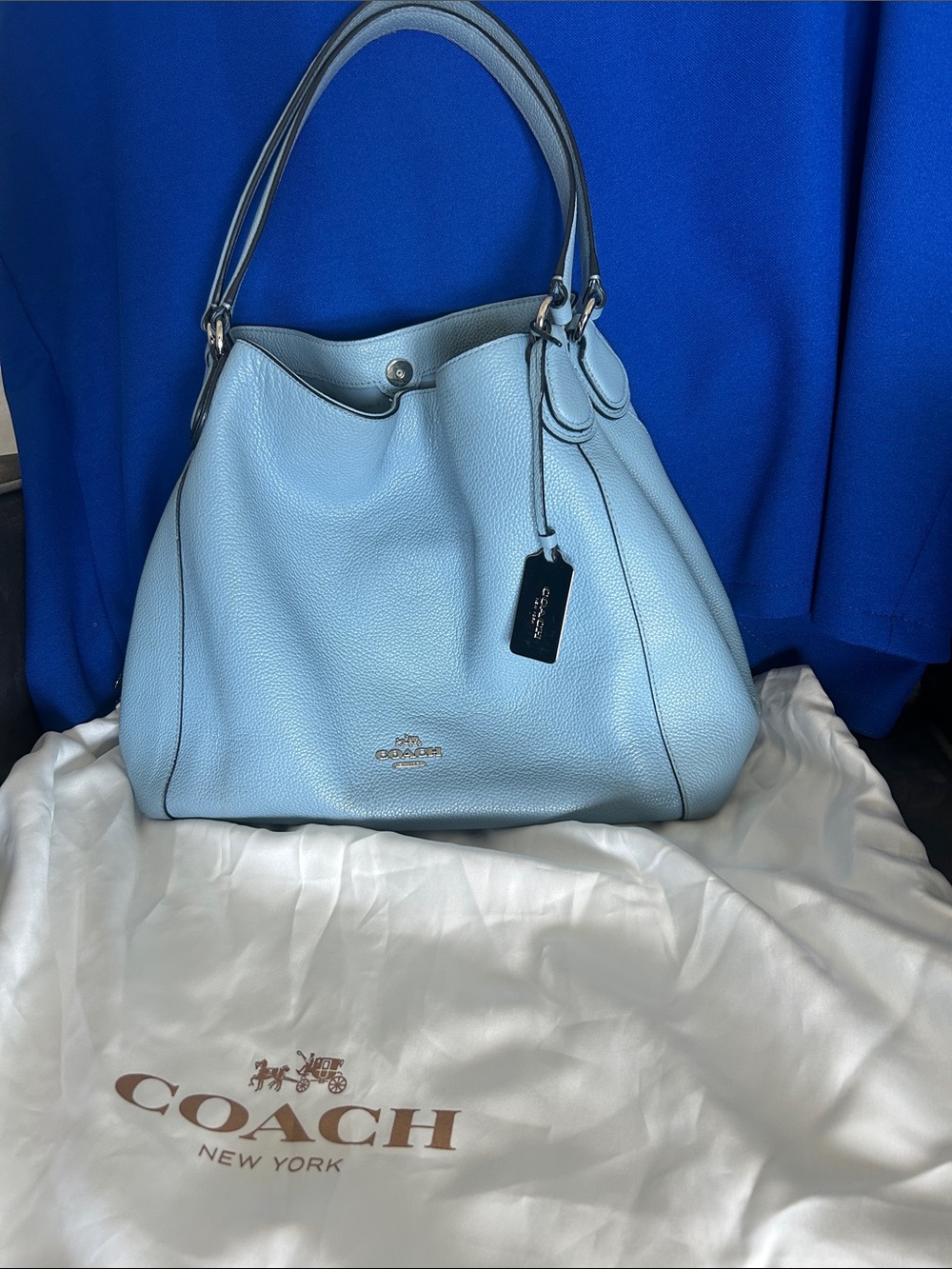 Coach Light Blue Pebbled Leather Shoulder Bag